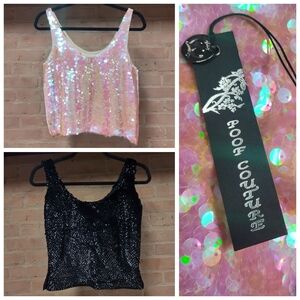 Poof Couture | Sequin Tank Tops - Black and Iridescent Pink - BOGO